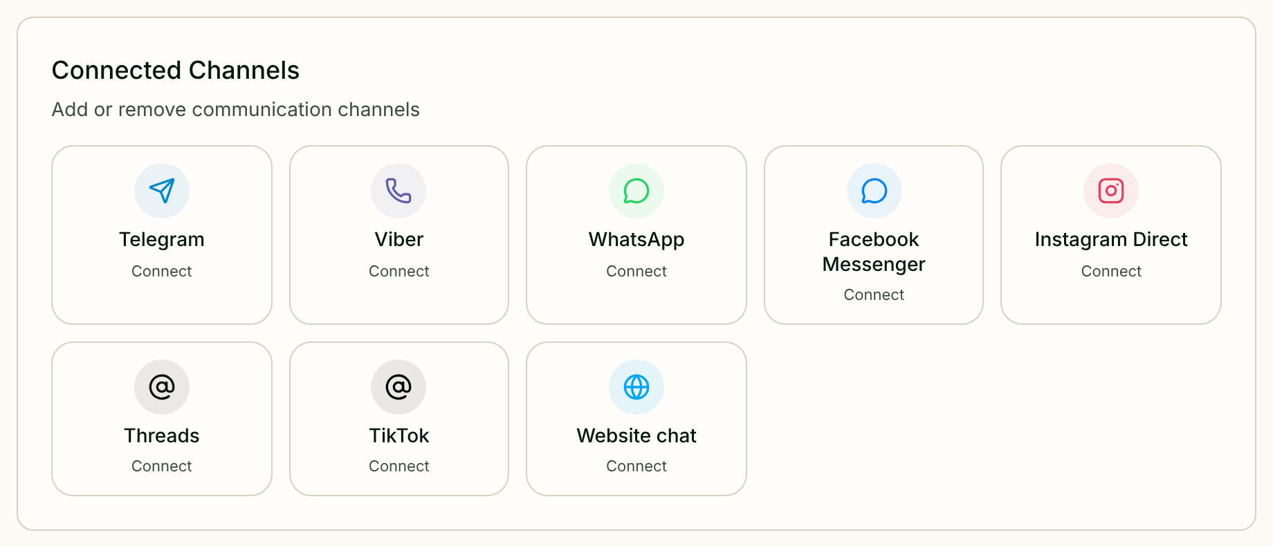 Greetio connected channels screen